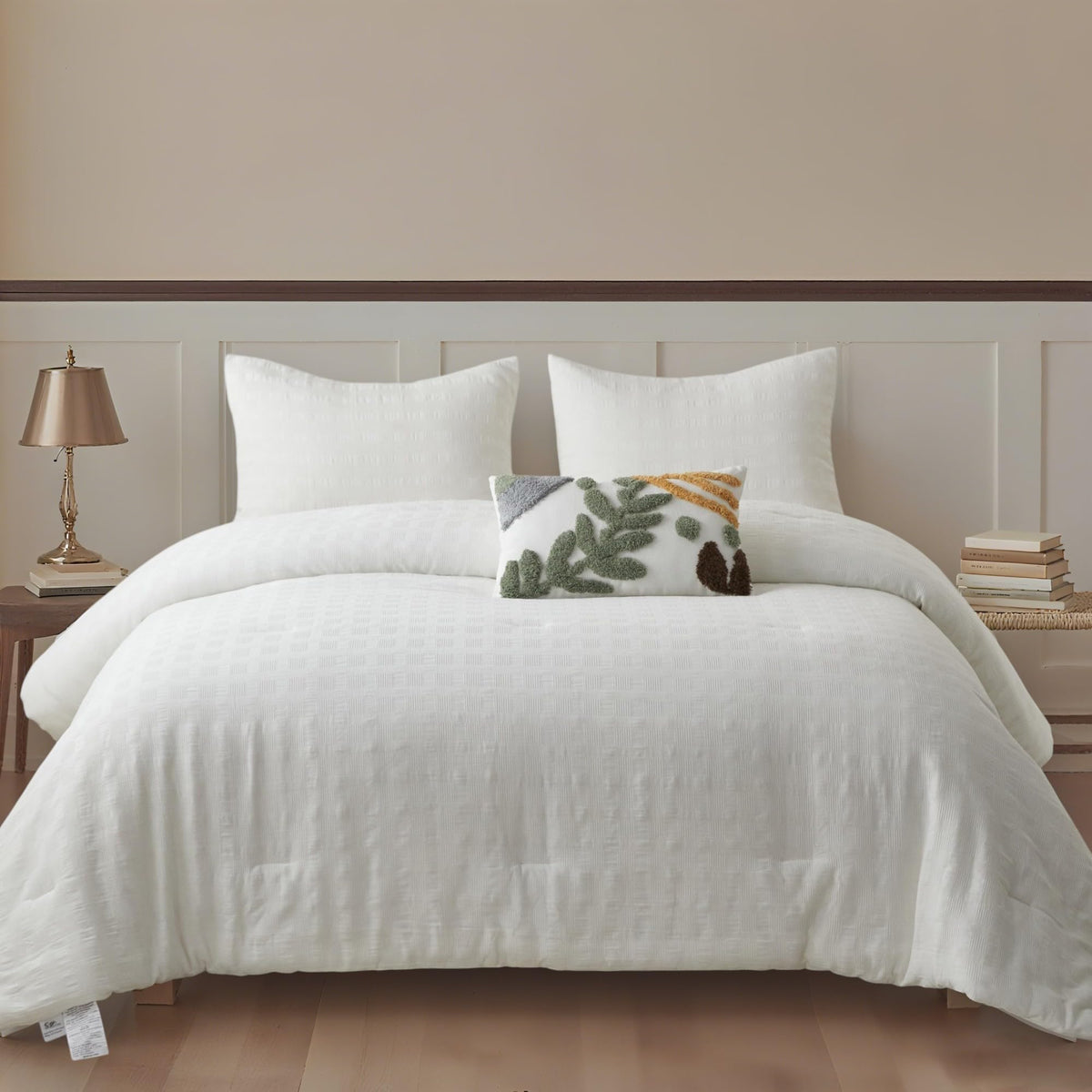 Simple&Opulence 100% Cotton Waffle Weaving Comforter Set-3 Pieces Bedding Set(1 Comforter and 2 Pillowcases), Lightweight Soft Breathable Comforter Bed Sets for All Season(Forest Green, Queen)