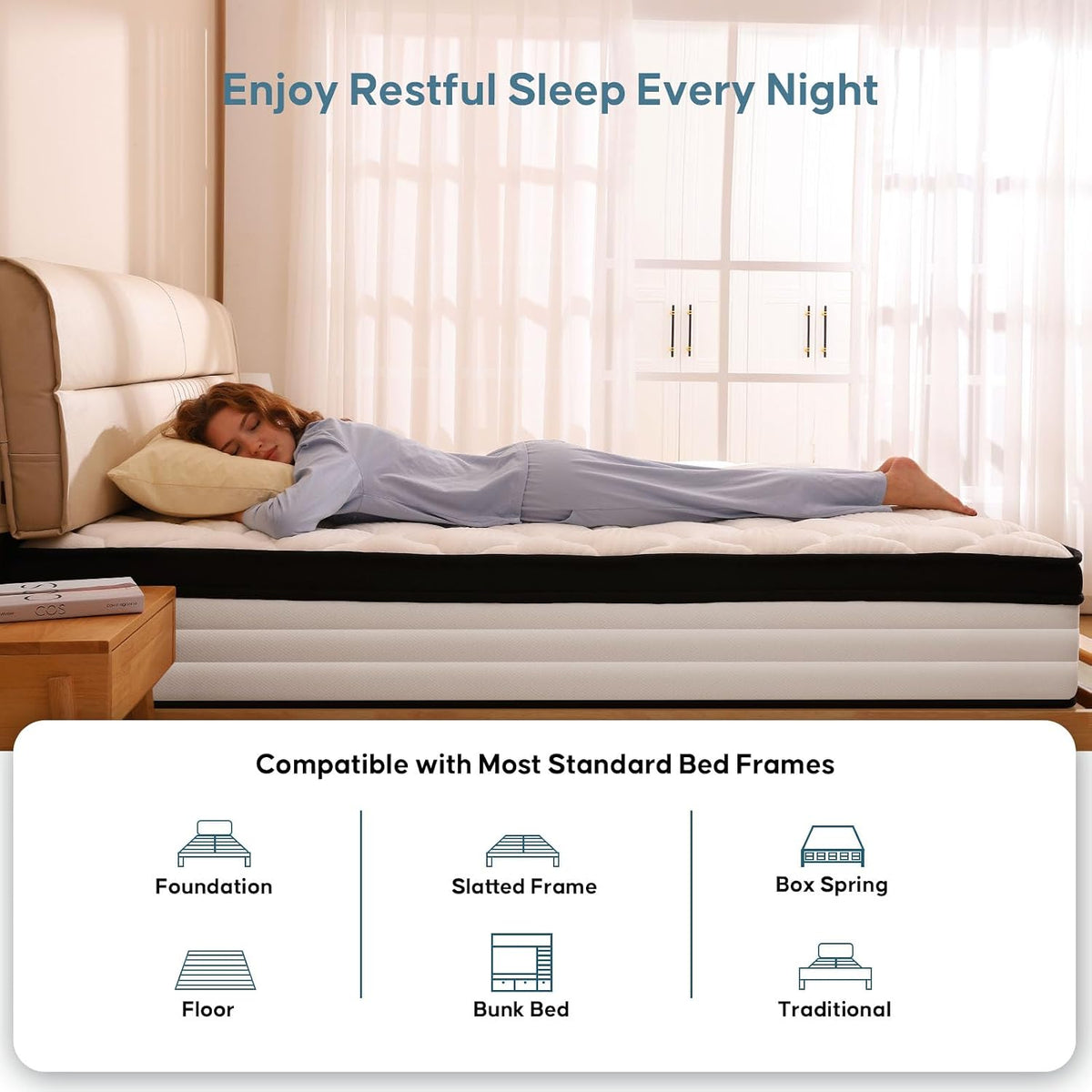 Queen Mattress, 12 Inch Queen Size Mattress in a Box, Upgraded Hybrid Mattresses Pocket Springs, Motion Isolation, Pressure Relief, Medium Firm, Breathable Comfort