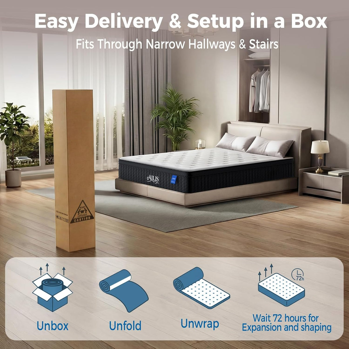 Ailis Queen Mattress, 12 Inch Queen Hybrid Mattress in a Box, Medium Firm with Upgraded Pocket Springs for Superior Motion Isolation, Strong Edge Support & Breathable Comfort