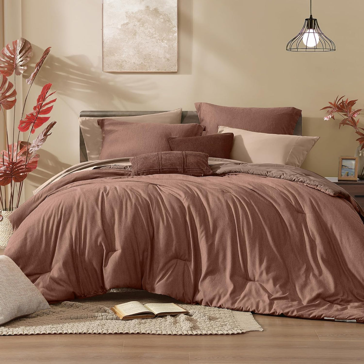 Monbix Queen Comforter Set 7 Pieces Cationic Green Bed in a Bag