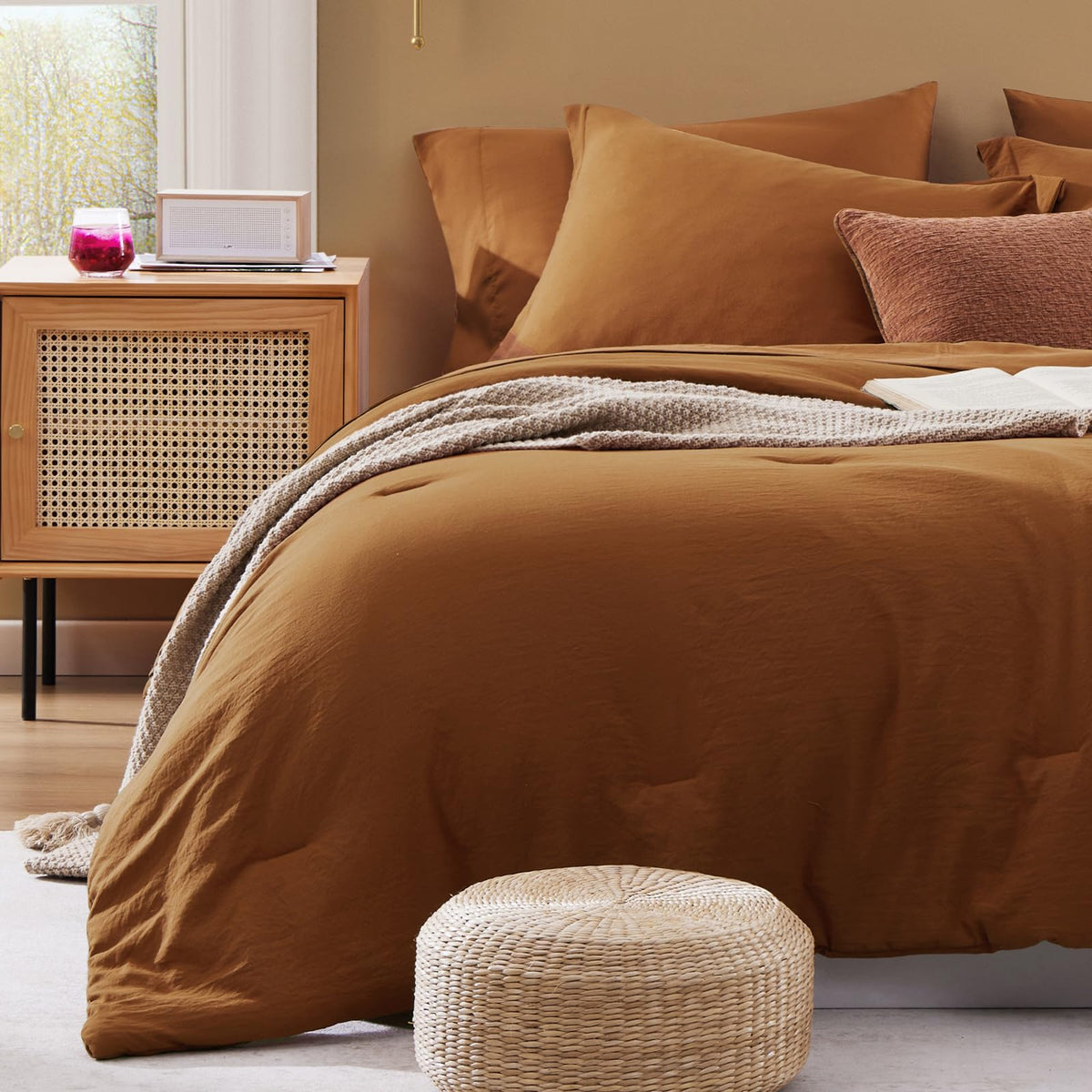 Queen Comforter Set-7 Pieces Soft Prewashed Bed in a Bag Queen Bedding Sets