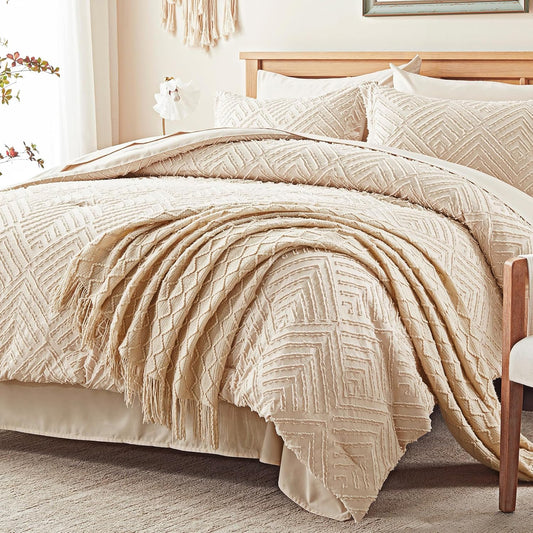 Zzlpp Queen Comforter Set 7 Piece, Beige Bed in a Bag Queen Bedding Sets