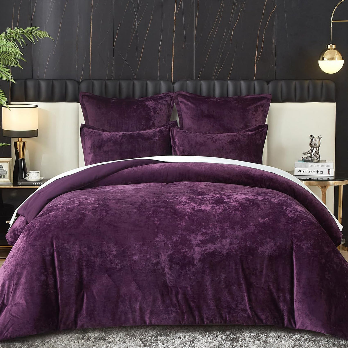 Ivellow Crushed Velvet Comforter Queen Size Green 5 Pcs Luxury Bedding Set