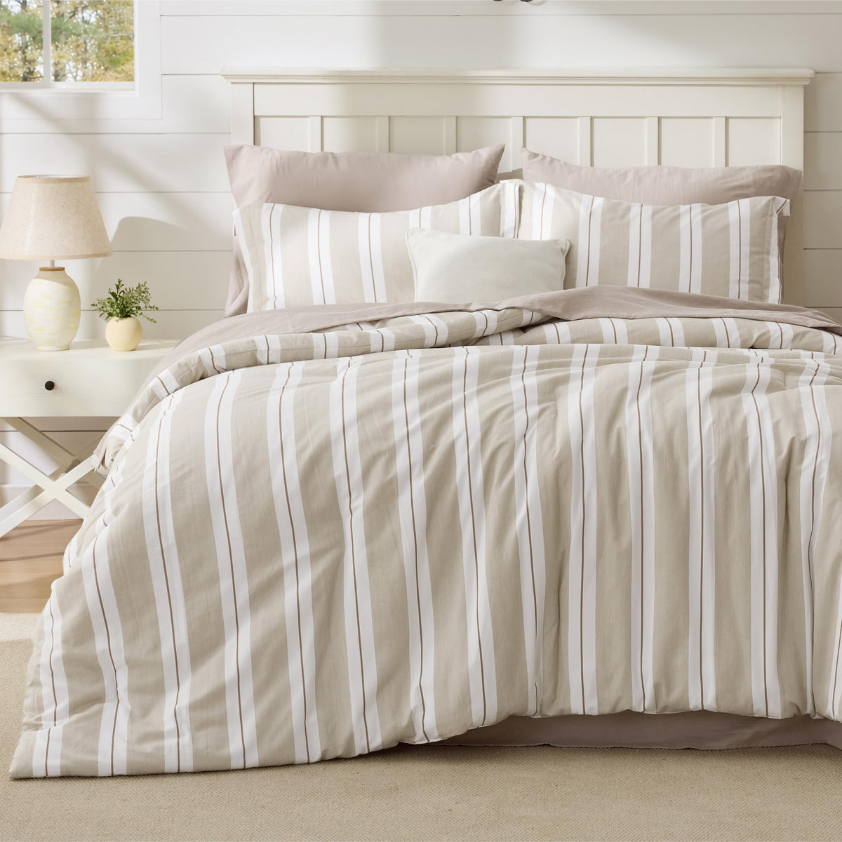 Bedsure Brown Gingham Comforter Set Queen Size, Soft Fall Bedding 3 pcs
