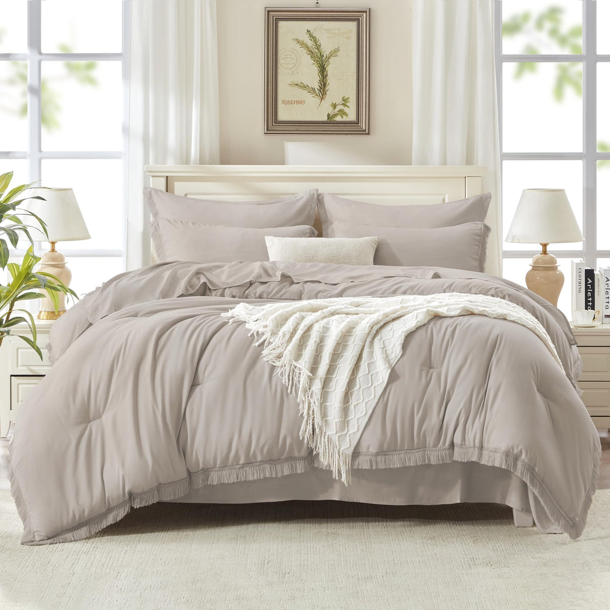 Andency King Comforter Set, 7 Pieces Beige Bedding