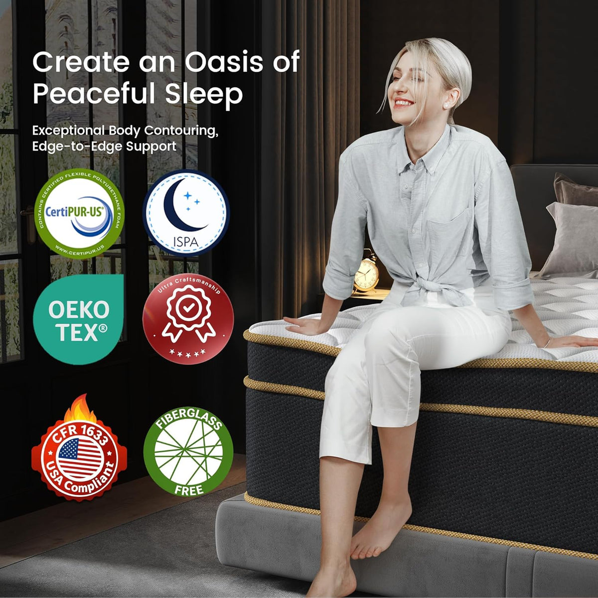 LETMOON King Mattress 16 Inch, Hotel-Level Luxury Hybrid Mattress King Size Bed in a Box, Cooling Gel Memory Foam & 7-Zone Support Pocket Springs, Relieve Back & Hip Pain, Fiberglass-Free, CertiPUR-US