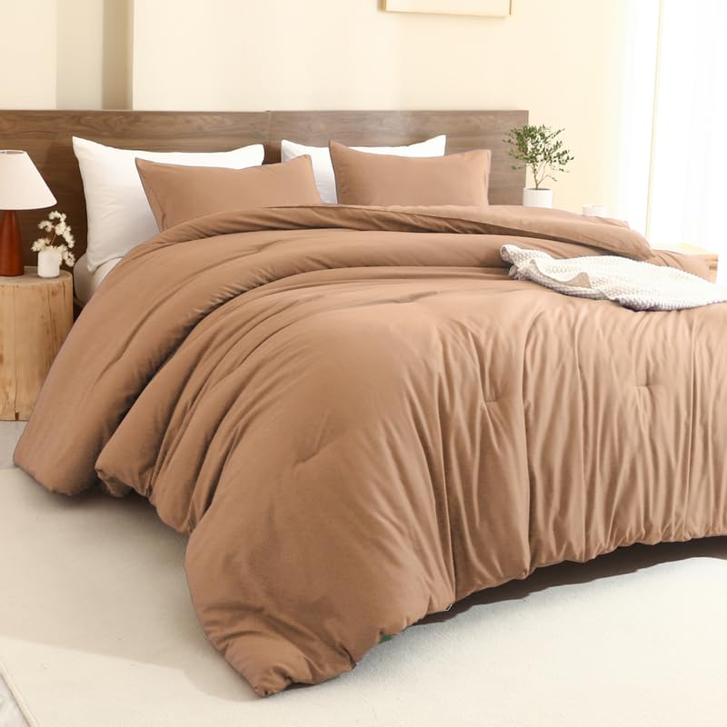 Paxrac Earthy Brown Comforter Queen Size, Neutral 3 Pieces Comforter Set, Lightweight Solid Bedding Set, All Seasons Soft Fluffy Queen Comforter Set (90x90In Comforter & 2 Pillowcases)