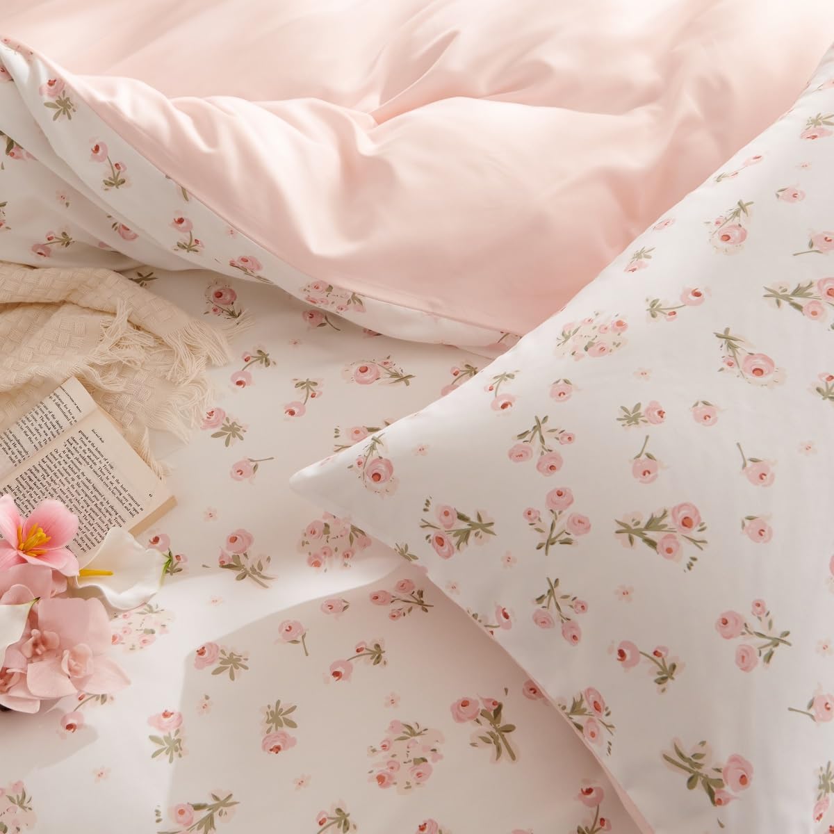 Floral Comforter Set Full Size Pink Bedding Sets for All Season