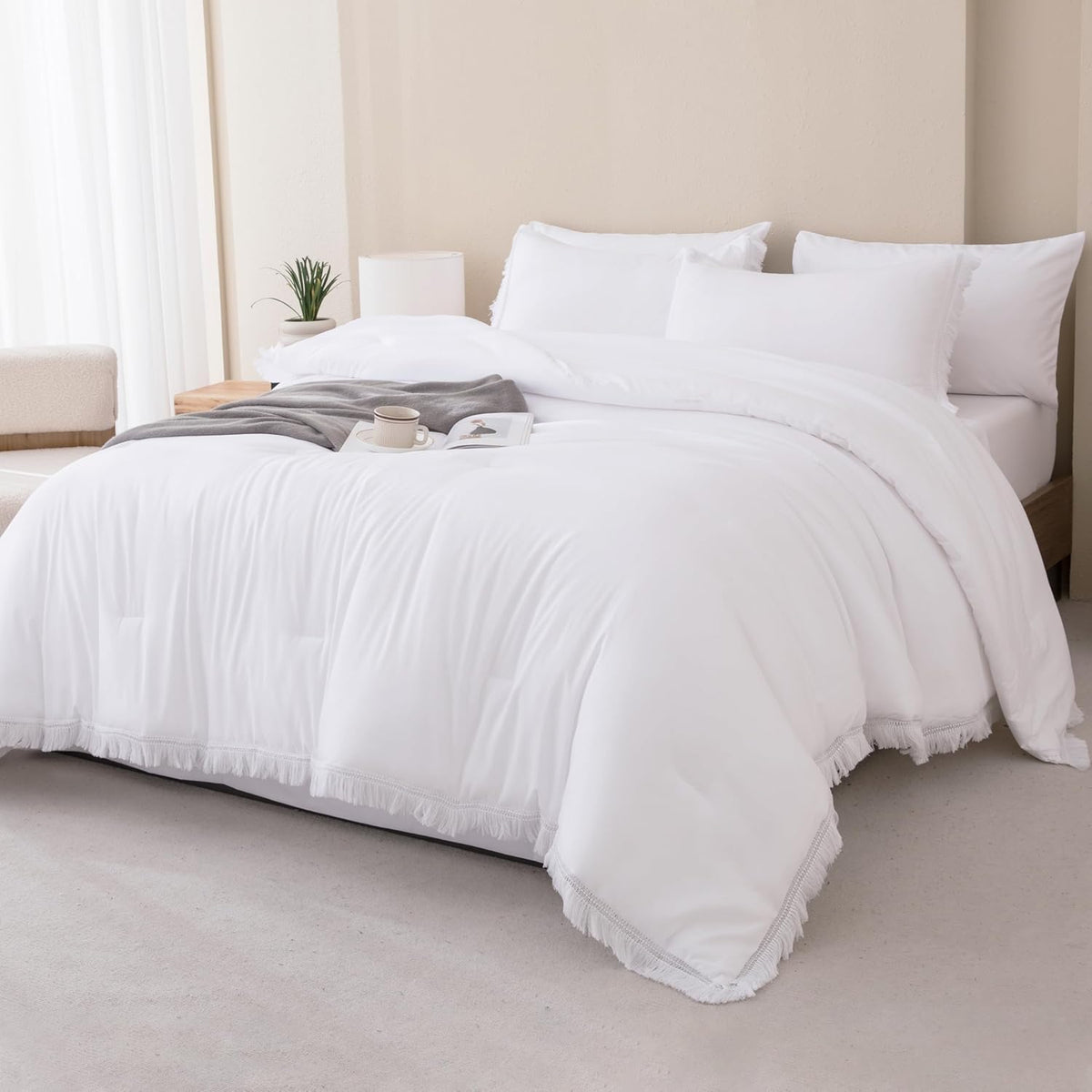 Andency King Comforter Set, 7 Pieces Beige Bedding
