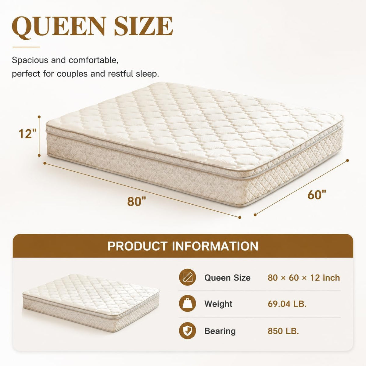 12 Inch Hybrid Queen Mattress – Medium Firm Gel Memory Foam, CertiPUR-US
