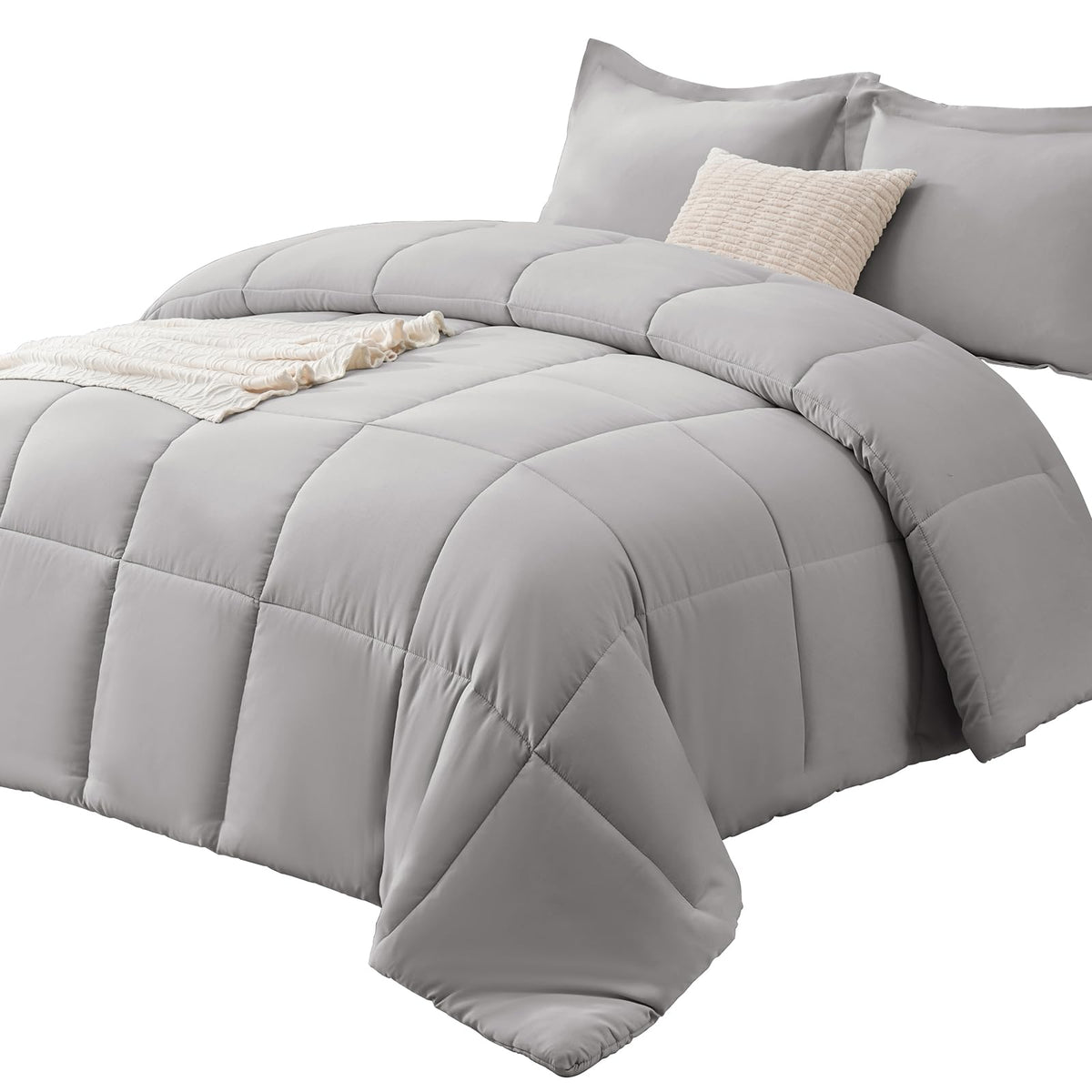 CozyLux Queen Comforter Set, 3-Piece Box-Stitched, Black
