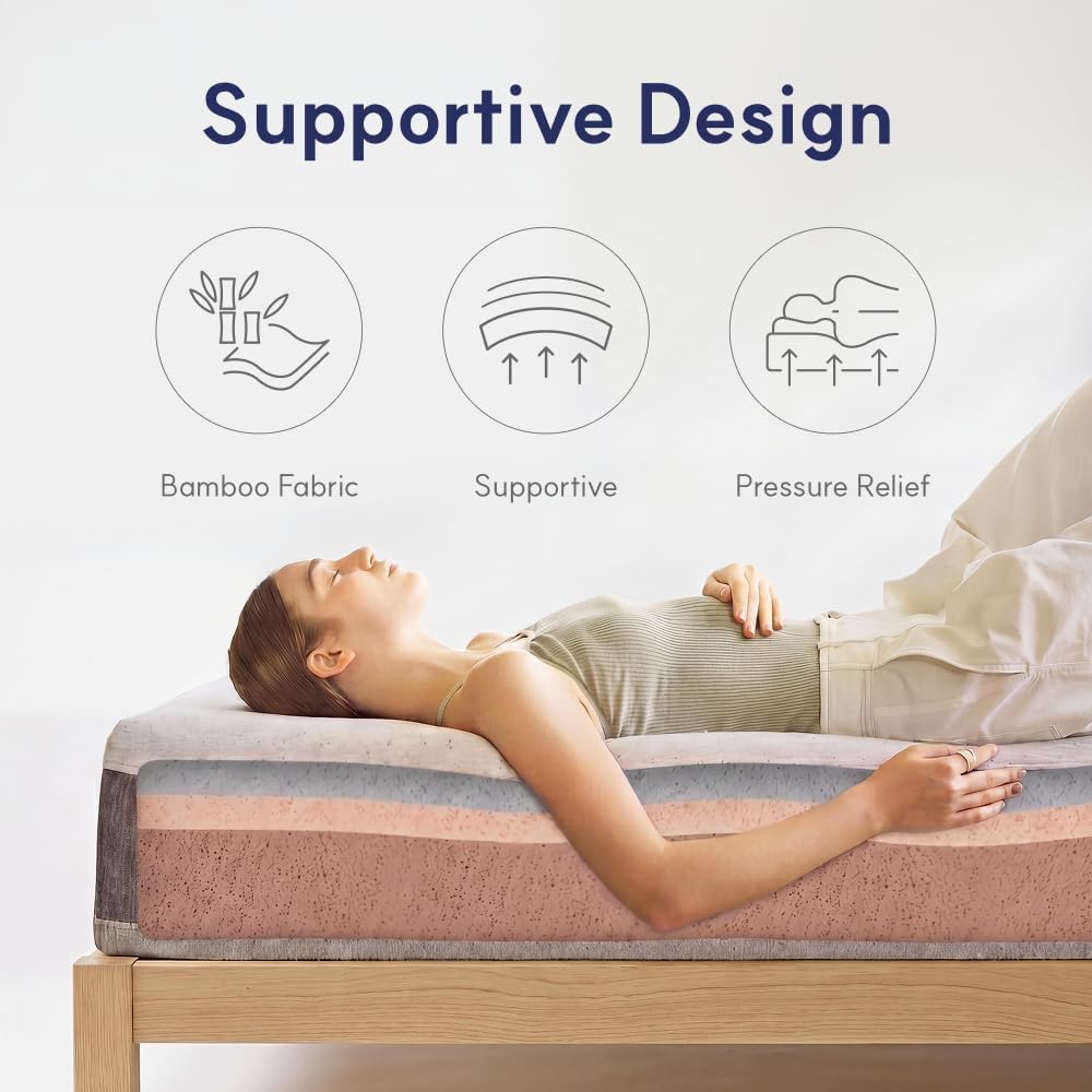 LIFEMENT 6 Inch Queen Mattress, Bamboo Cover Memory Foam Bed in a Box