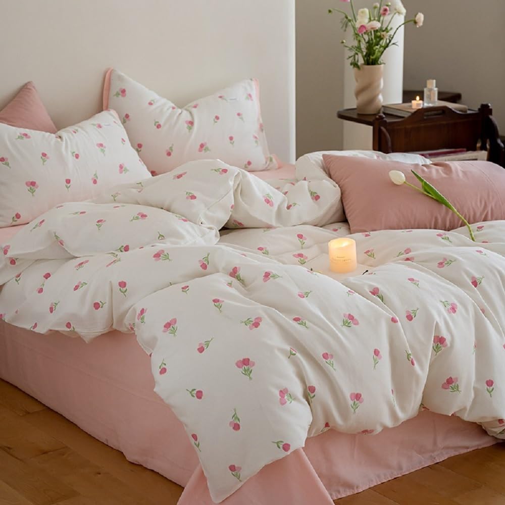 Floral Comforter Set Full Size Pink Bedding Sets for All Season
