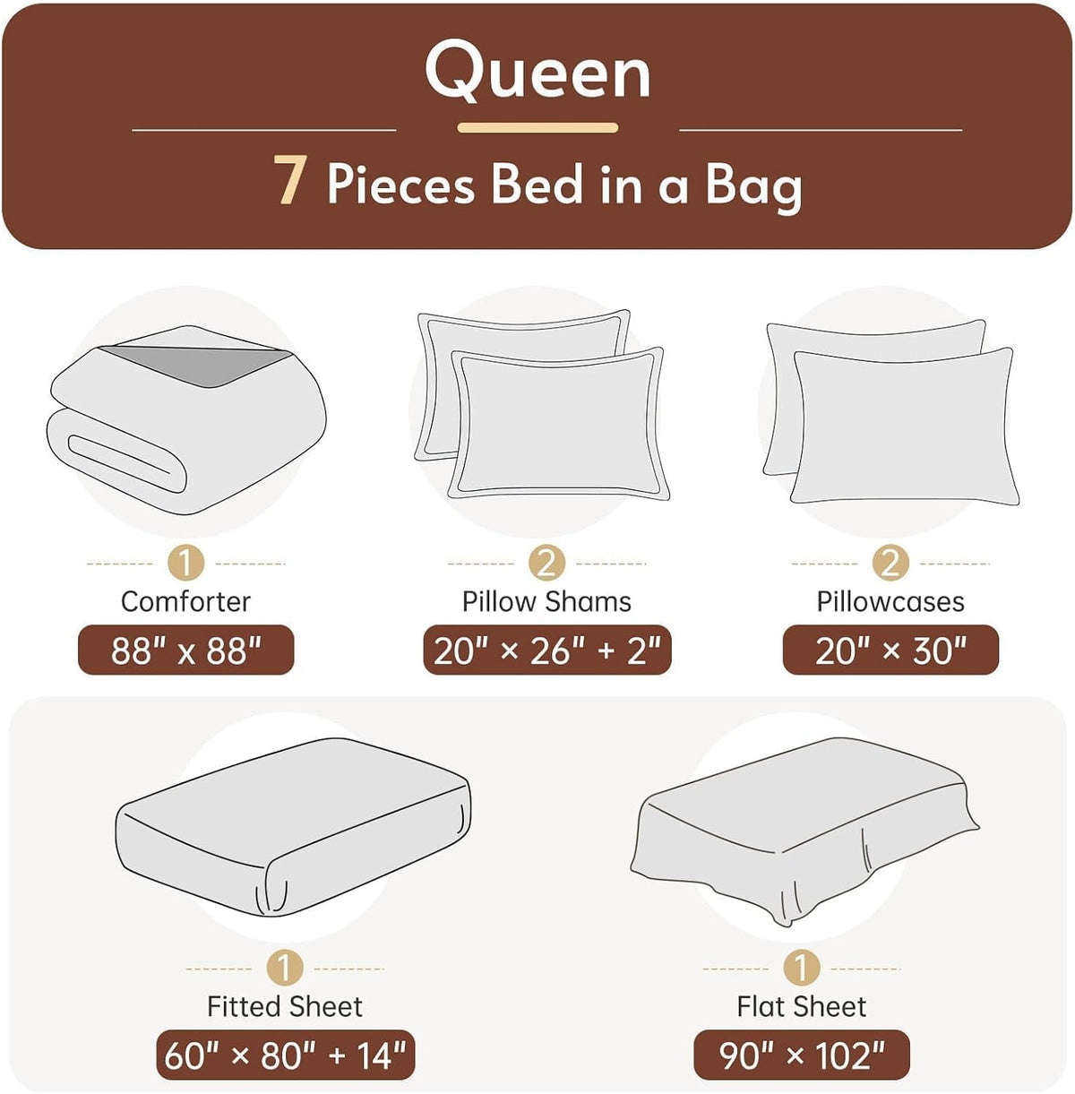 MUXHOMO Queen Comforter Set with Sheets Brown - 7 Pieces Bed in a Bag