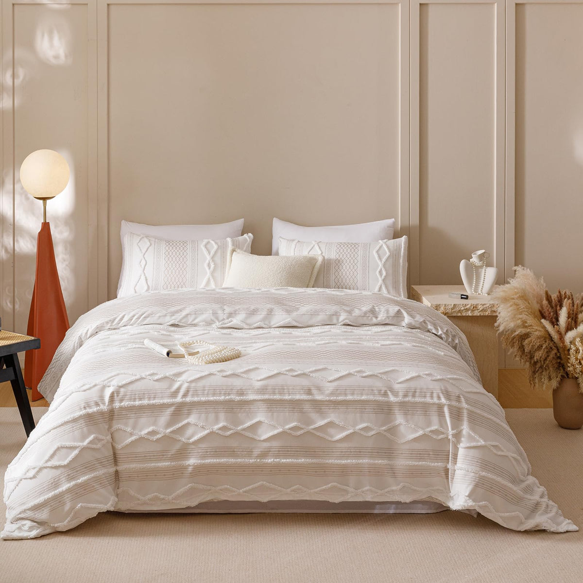 KAREVER White Fluffy Comforter Set Cal King Women Soft Durable Beddig Comforter Set MenLightweight Breathable California King