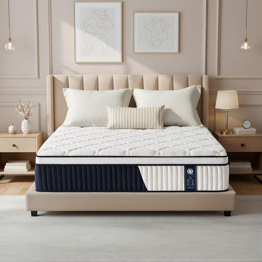 QUENSIYE Queen Mattress, 14 Inch Ultra Comfort Hybrid Foam Queen Size Mattresses with Independent Pocket Springs Mattress in a Box Pressure Relief & Supportive, Medium Firm