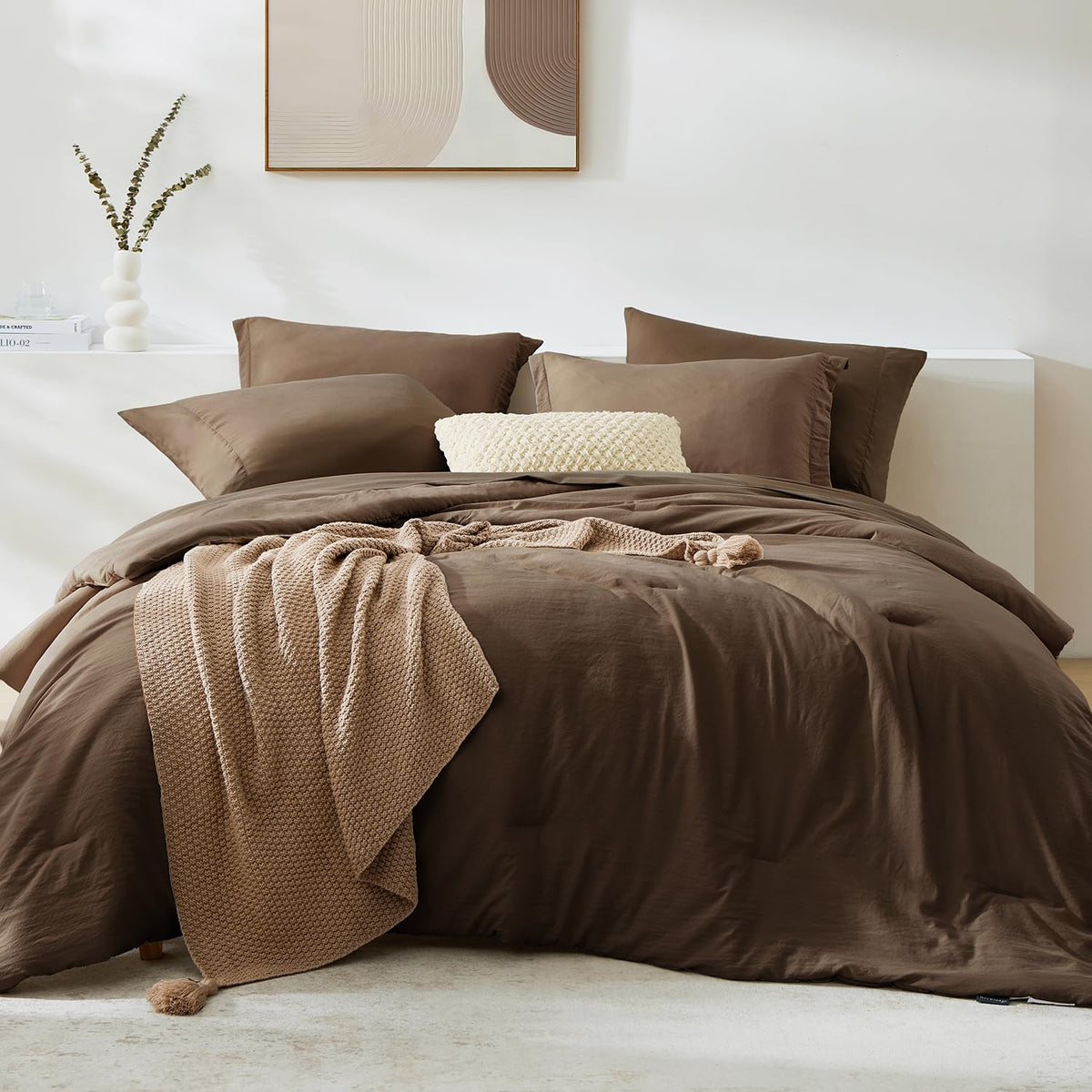 Queen Comforter Set-7 Pieces Soft Prewashed Bed in a Bag Queen Bedding Sets