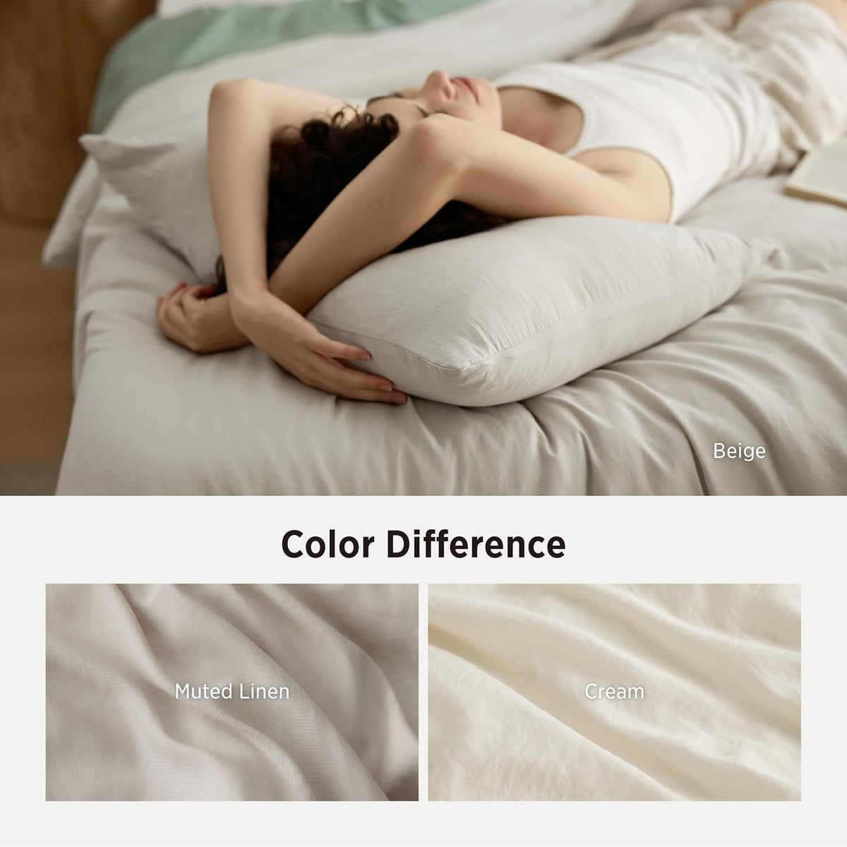 Bedsure Queen Comforter Set Prewashed Soft Bedding Set 3Pcs Beige 90"x90"