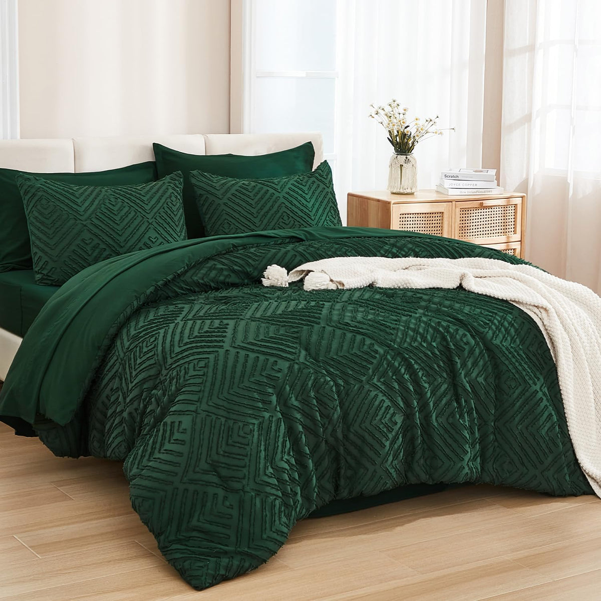 Andency King Size Comforter Set, Dark Emerald Green, 7 Pieces