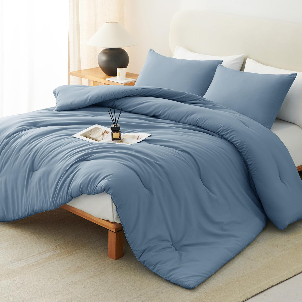 CozyLux Queen Comforter Set, 3 Pieces Down Alternative Bedding, Black