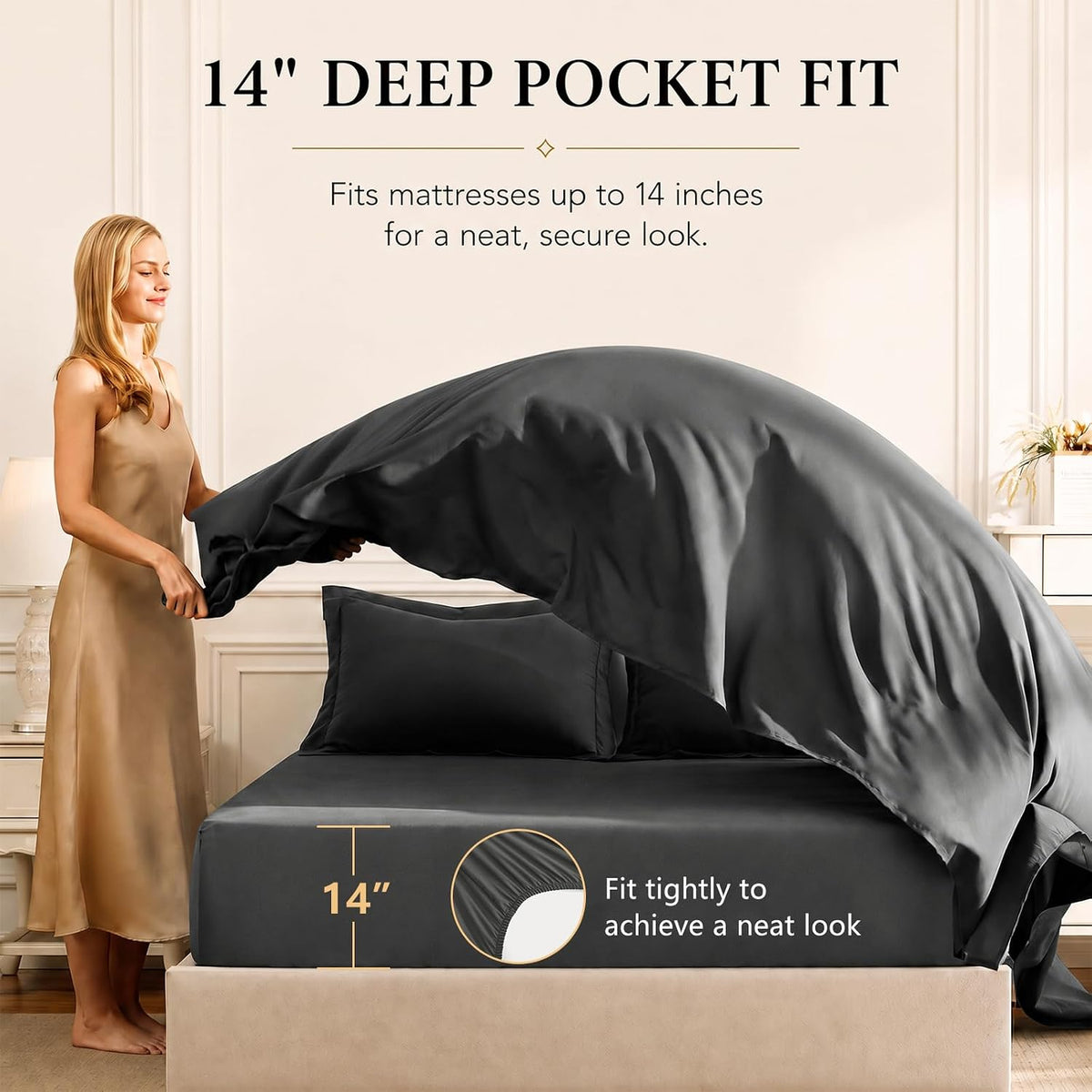 CozyLux Queen Comforter Set 88"x88" Dark Grey - 7 Piece Bed in a Bag
