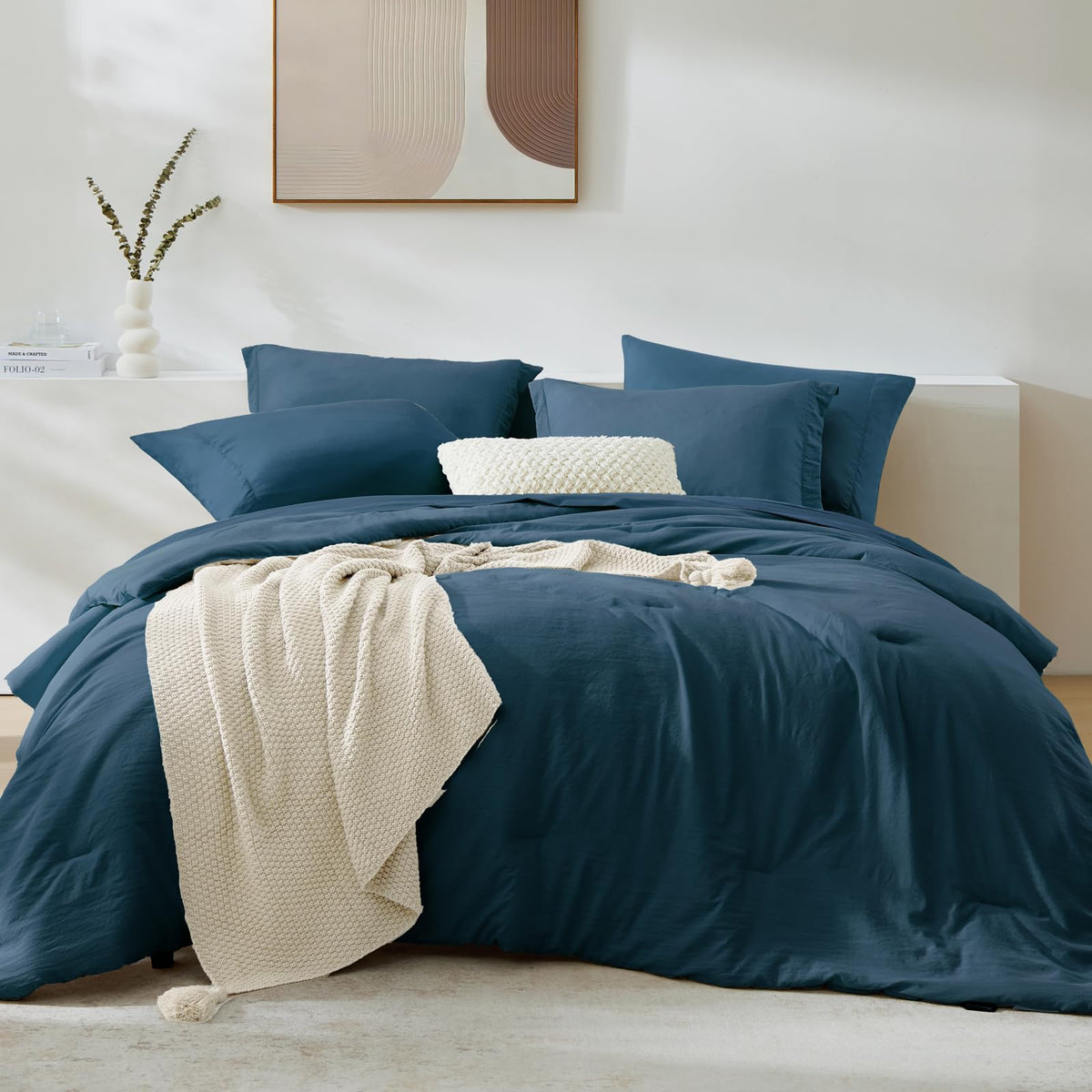 Queen Comforter Set-7 Pieces Soft Prewashed Bed in a Bag Queen Bedding Sets