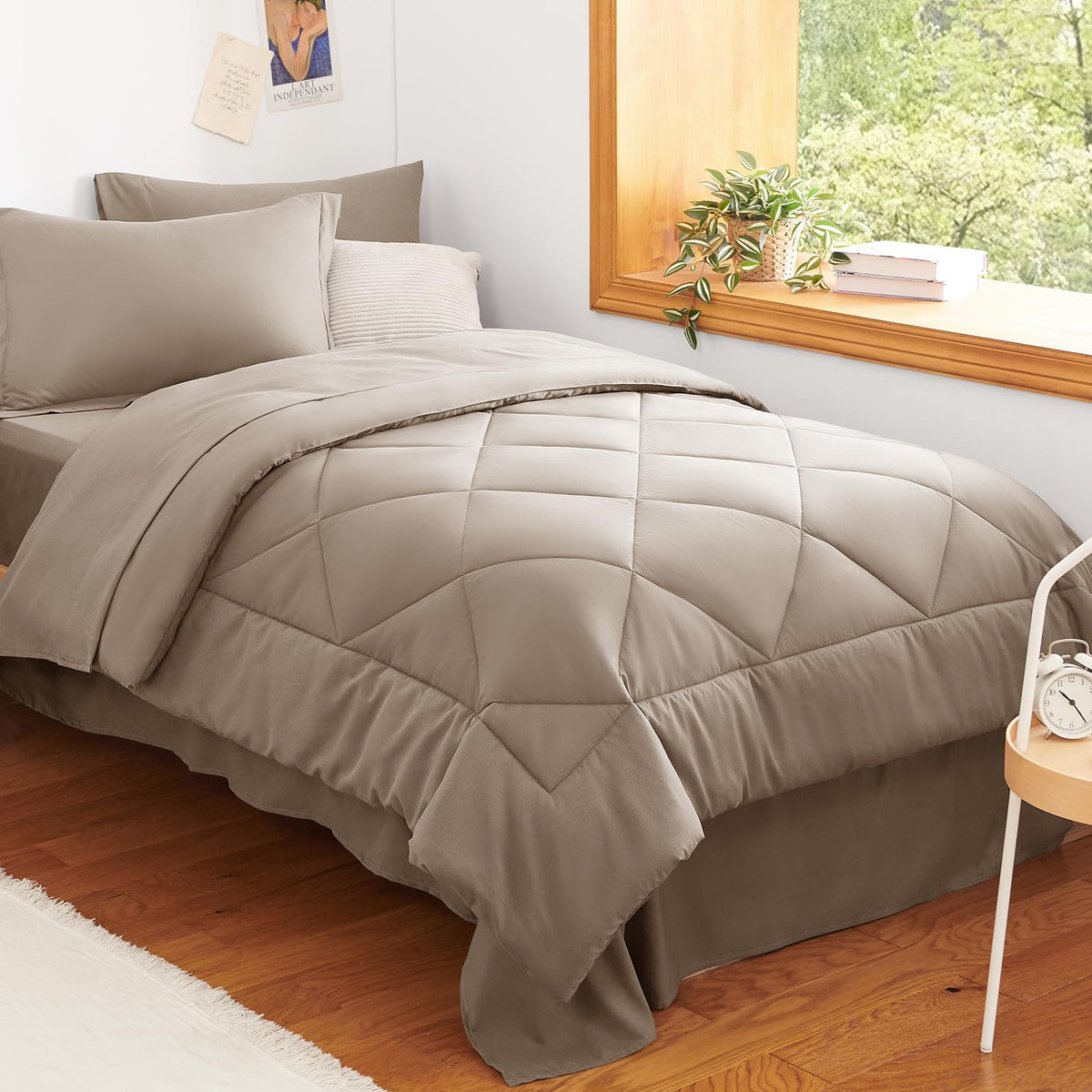 CozyLux Queen Comforter Set 88"x88" Dark Grey - 7 Piece Bed in a Bag