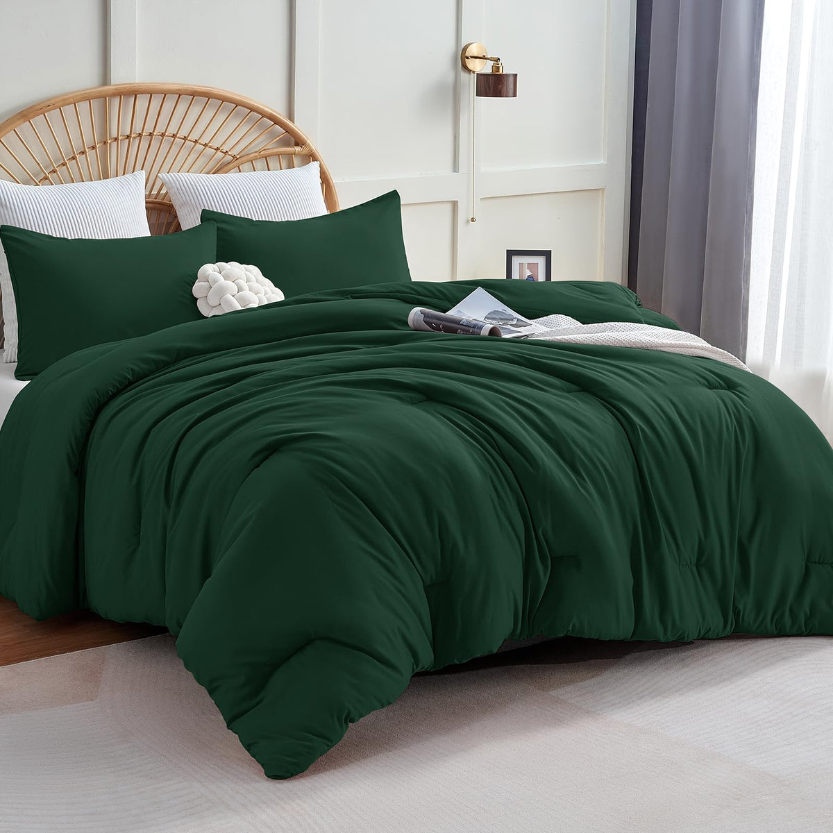 CozyLux Queen Comforter Set, 3 Pieces Down Alternative Bedding, Black