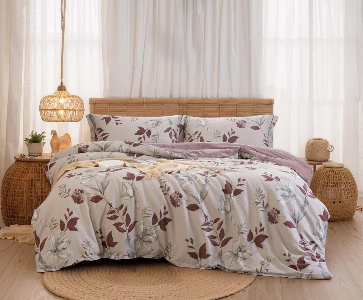 SLEEPBELLA Comforter Queen Size, 600 Thread Count Cotton Brown Branches and Blue Flowers Off-White Comforter Sets, Down Alternative Bedding Set 3Pcs(Queen, Off-White Botanical)