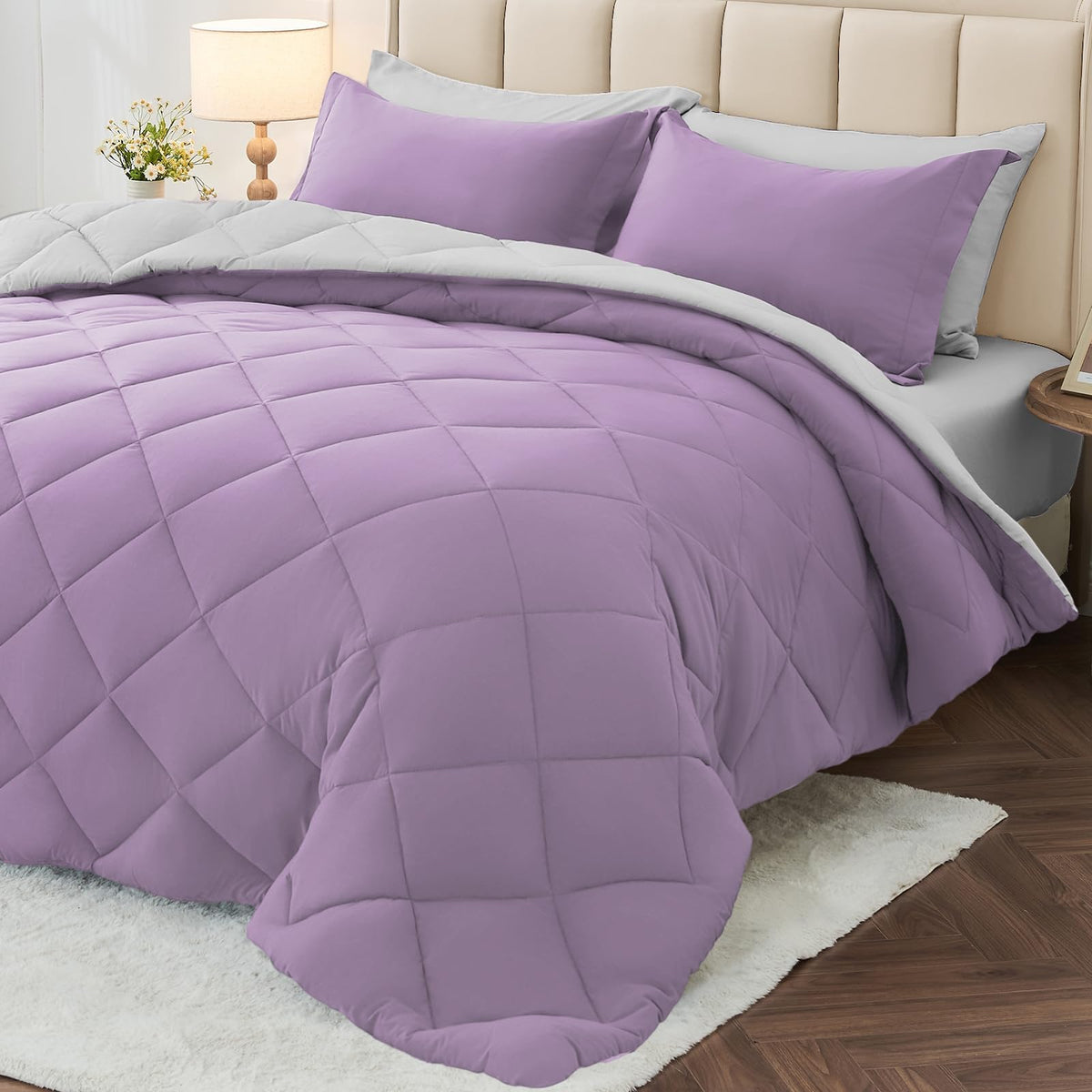 MUXHOMO 7 Pieces Queen Comforter Set, Reversible Bed in a Bag Queen Size, All Season Bedding Set with Comforter, Flat Sheet, Fitted Sheet, Pillowcases & Shams, Red & Black