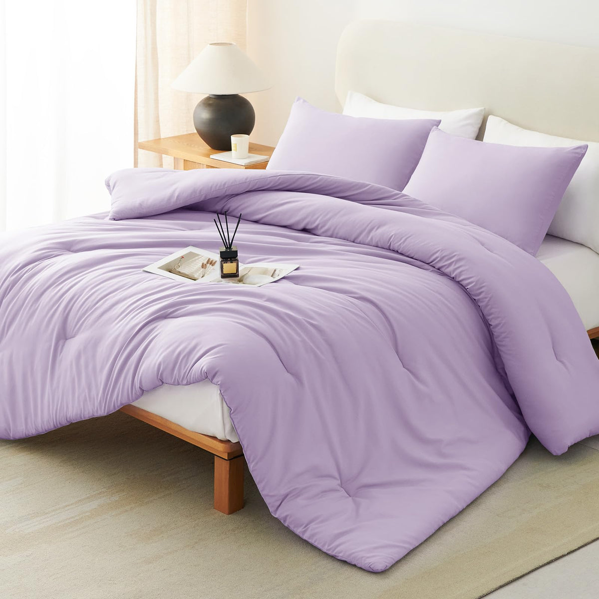 CozyLux Queen Comforter Set, 3 Pieces Down Alternative Bedding, Black