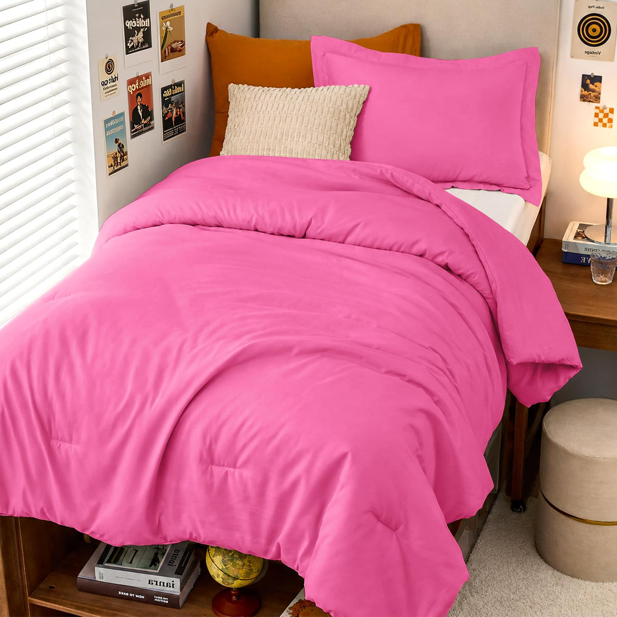 MUXHOMO Queen Size Comforter Set Beige, 3 Piece Solid Bedding for All Seasons, Warm Down Alternative Bed Set Includes 1 Lightweight Comforter (90"x90") and 2 Pillowshams (20"x26")