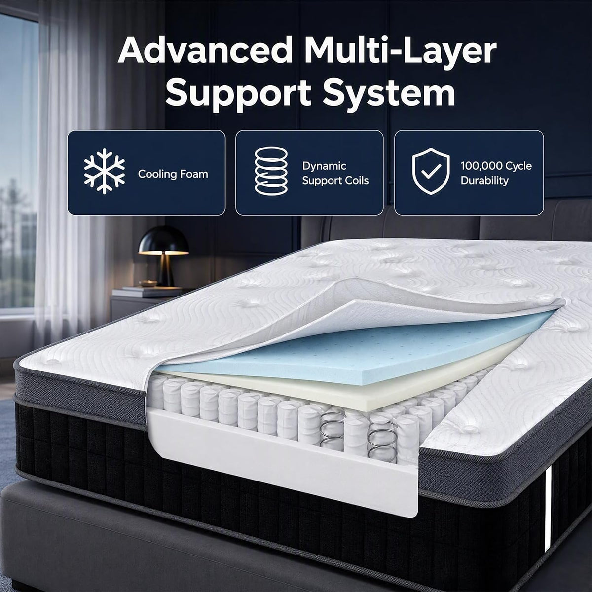 Queen Mattress 12 Inch, Medium Firm Hybrid with Pocket Coils & Cooling Gel
