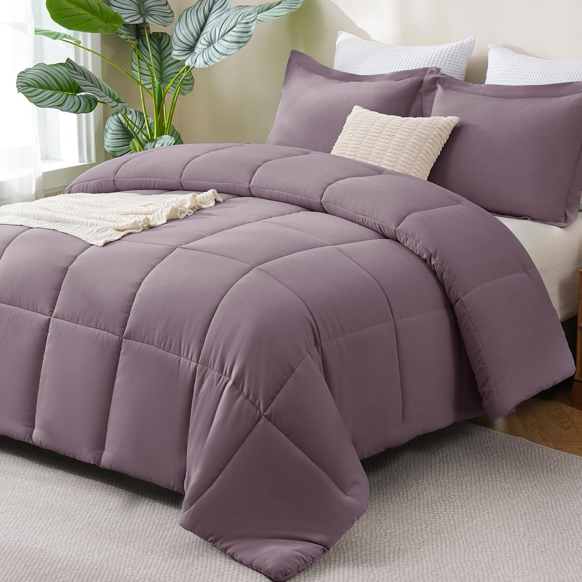 CozyLux Queen Comforter Set, 3-Piece Box-Stitched, Black