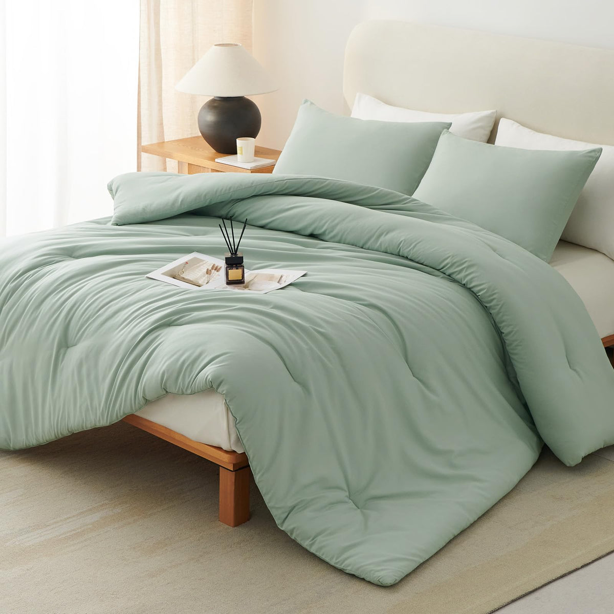 CozyLux Queen Comforter Set, 3 Pieces Down Alternative Bedding, Black