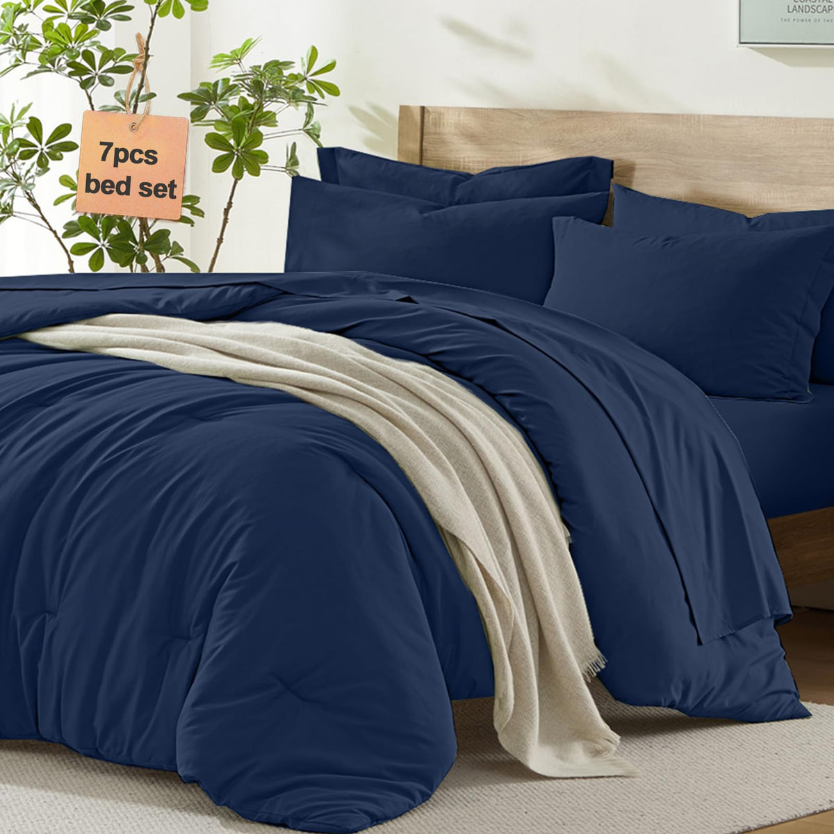 Homelike Moment King Size Comforter Set - 7 Piece Sage Green Bed in a Bag