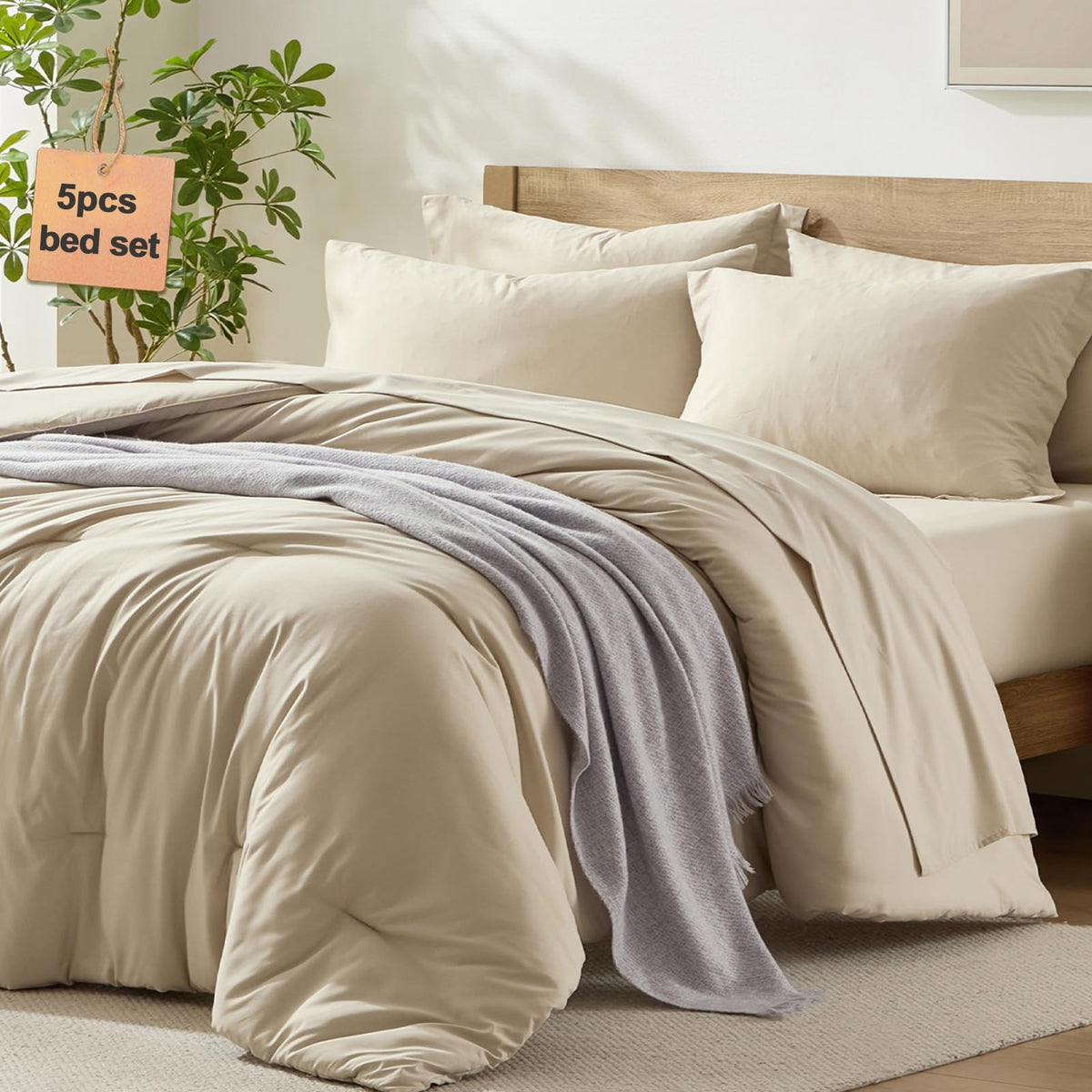 Homelike Moment King Size Comforter Set - 7 Piece Sage Green Bed in a Bag