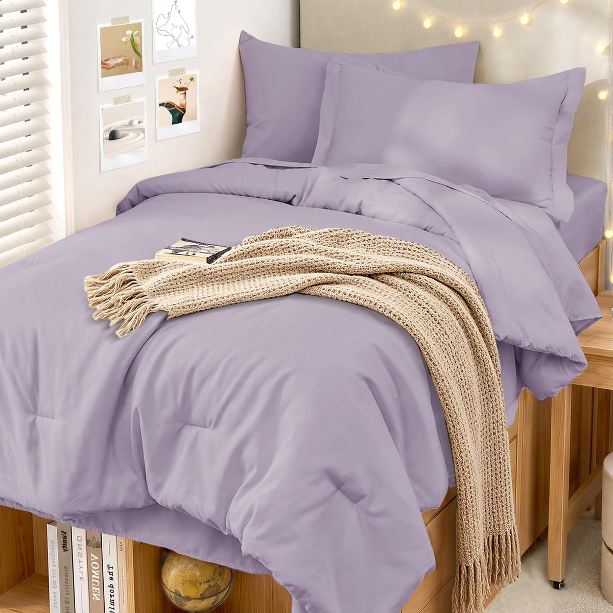 MUXHOMO 7 Pieces California King Comforter Set, Soft Bed in a Bag Cal King Size, All Season Bedding Set with Comforter, Flat Sheet, Fitted Sheet, Pillowcases & Shams, Beige