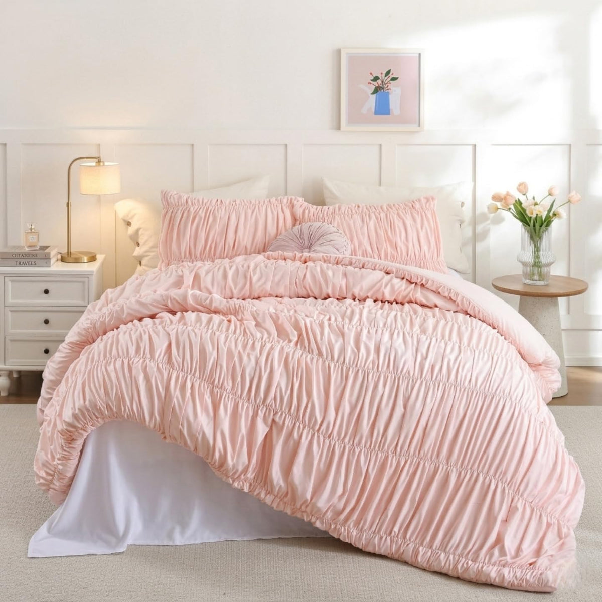 weigelia Pink Comforter Set Queen Size, All Season Lightweight Bedding Set