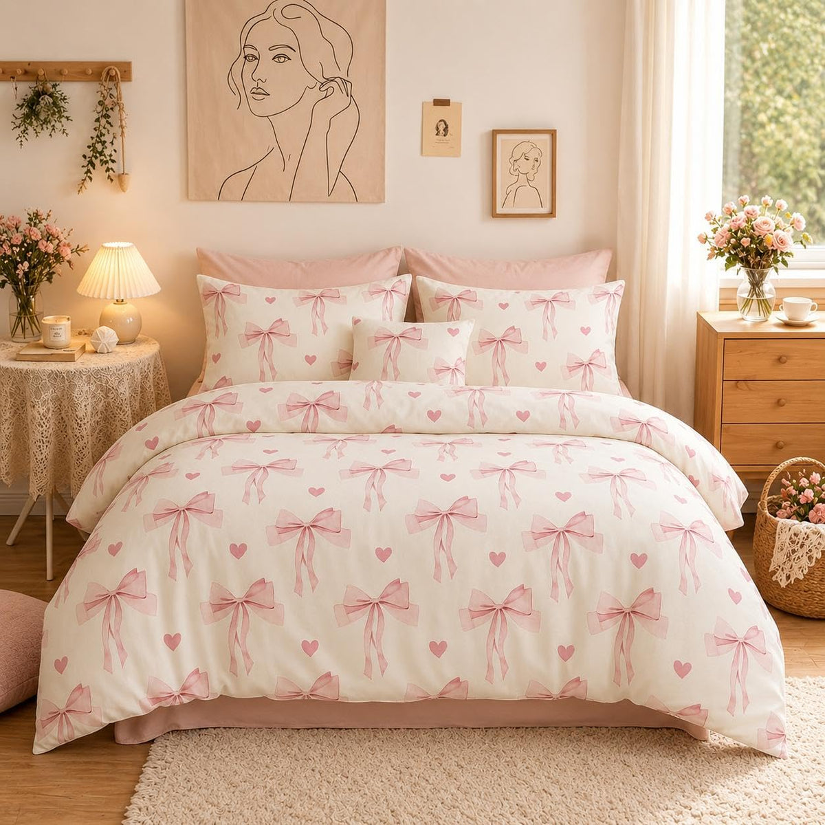 Floral Comforter Set Full Size Pink Bedding Sets for All Season