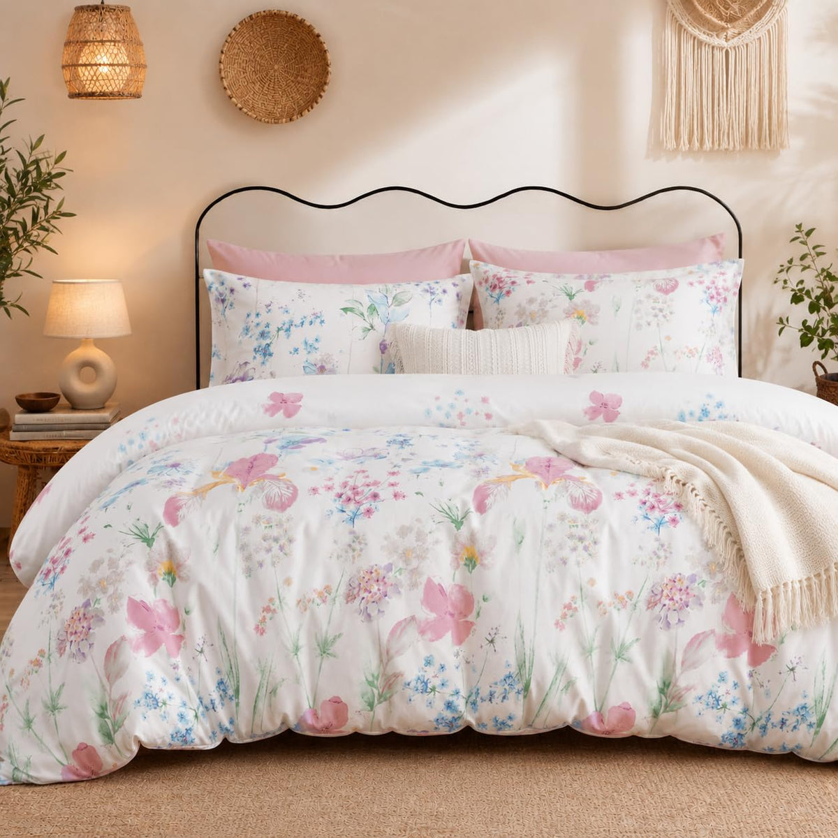 Floral Comforter Set Full Size Pink Bedding Sets for All Season