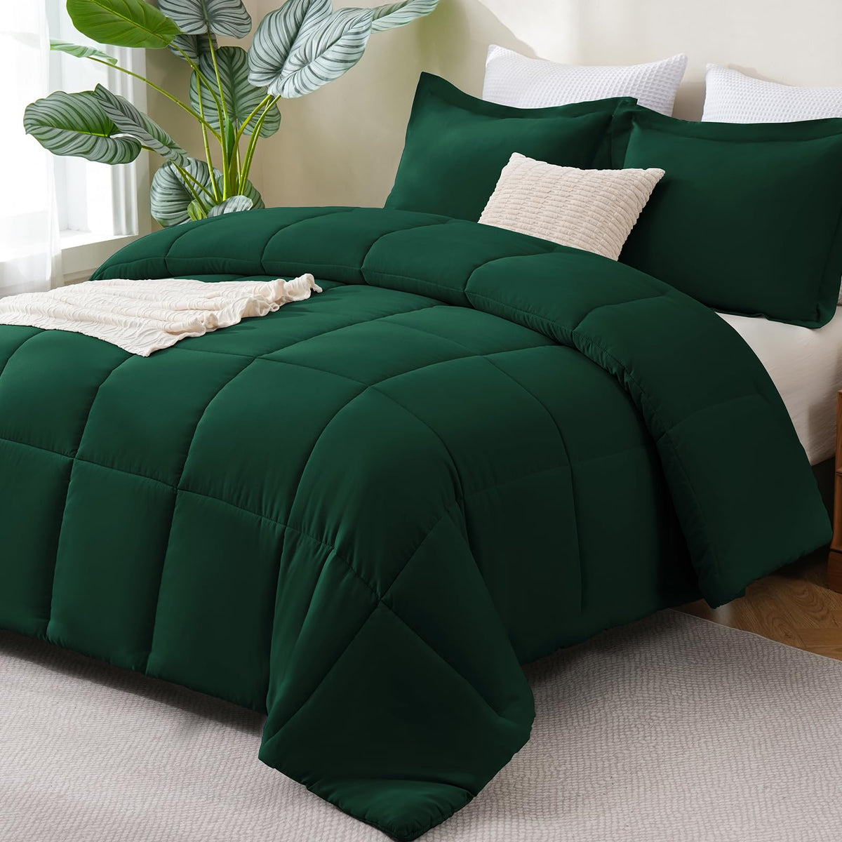 CozyLux Queen Comforter Set, 3-Piece Box-Stitched, Black