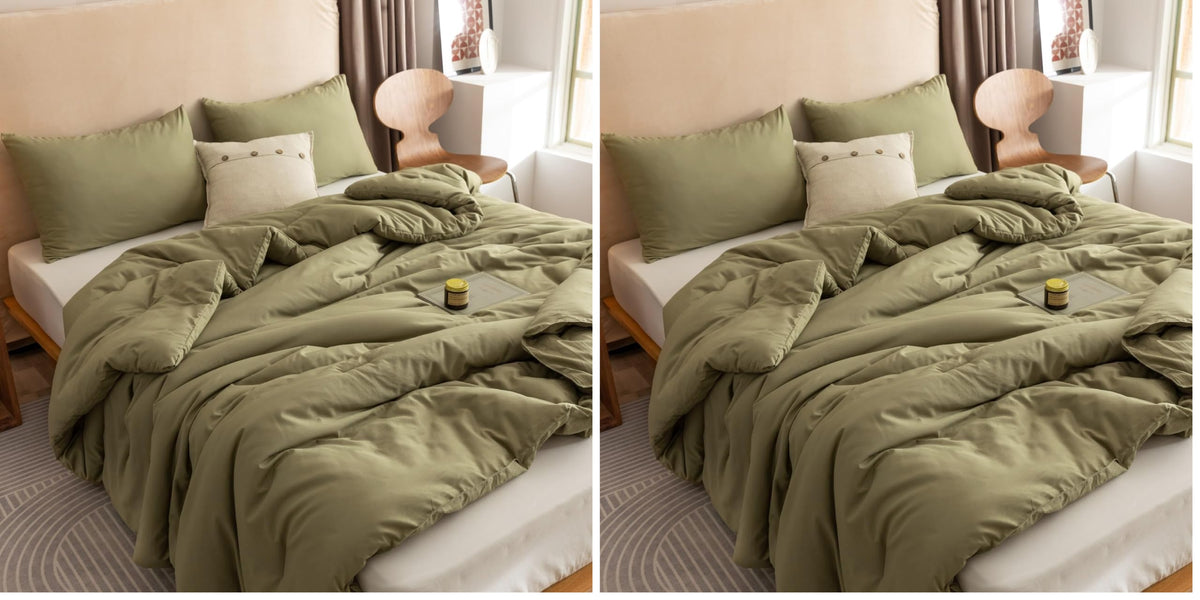 ROSGONIA Queen Comforter Set Olive Green, 3pcs Bedding Sets Queen (1 Boho Olive Comforter & 2 Pillowcases), All Season Lightweight Blanket Quilt