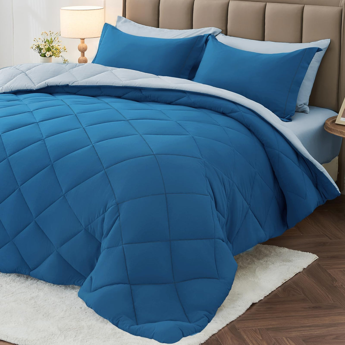 MUXHOMO 7 Pieces Queen Comforter Set, Reversible Bed in a Bag Queen Size, All Season Bedding Set with Comforter, Flat Sheet, Fitted Sheet, Pillowcases & Shams, Red & Black