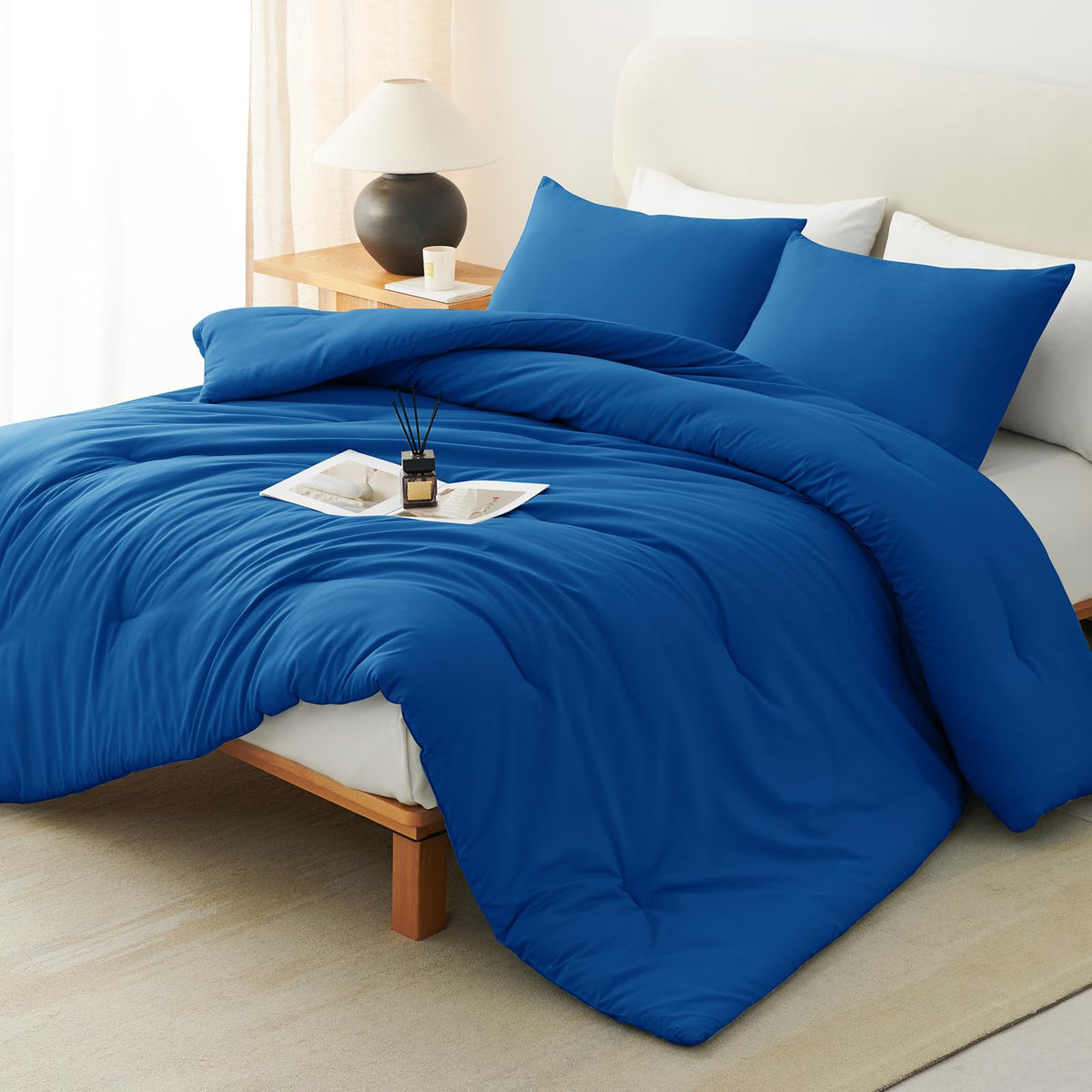 CozyLux Queen Comforter Set, 3 Pieces Down Alternative Bedding, Black