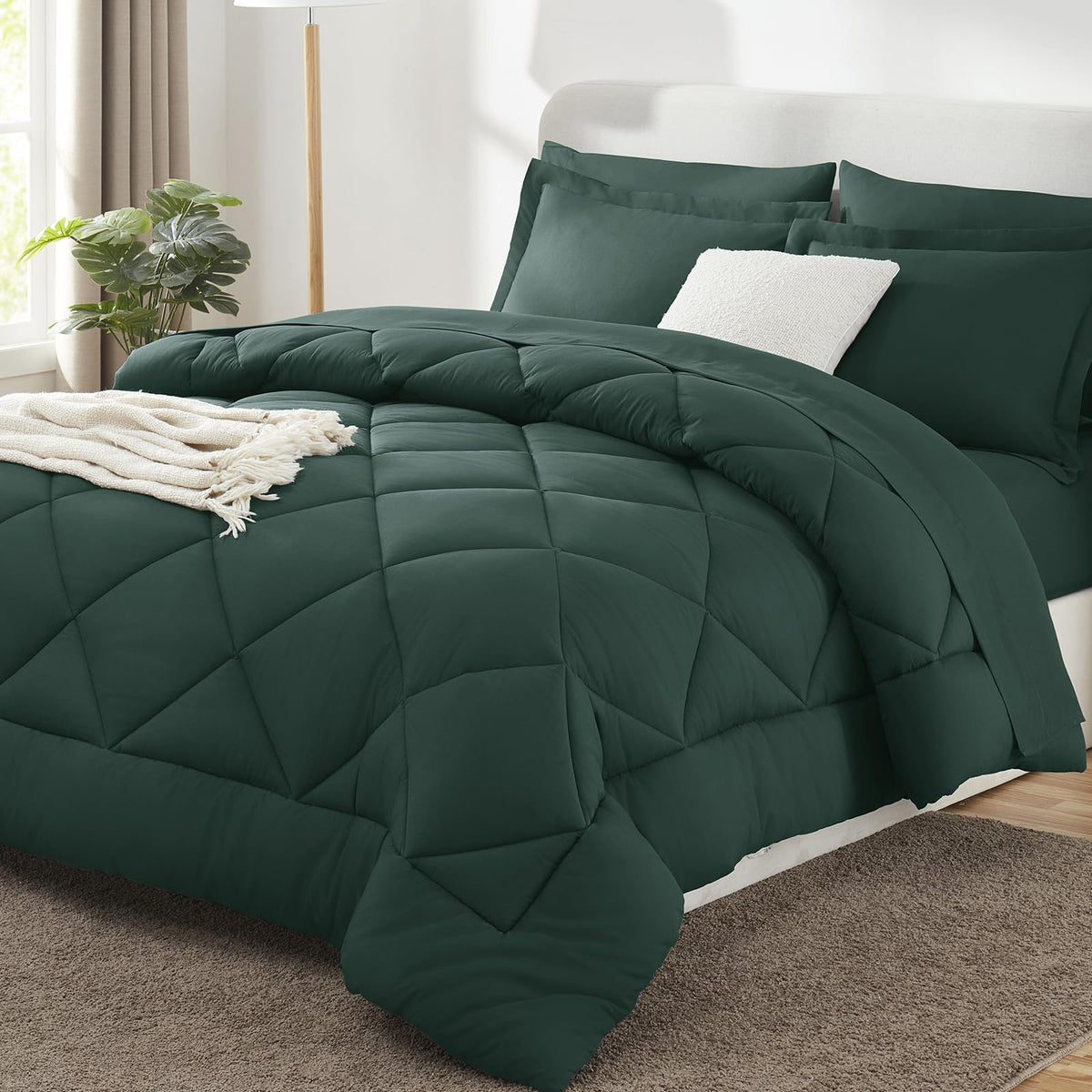 CozyLux Queen Comforter Set 88"x88" Dark Grey - 7 Piece Bed in a Bag