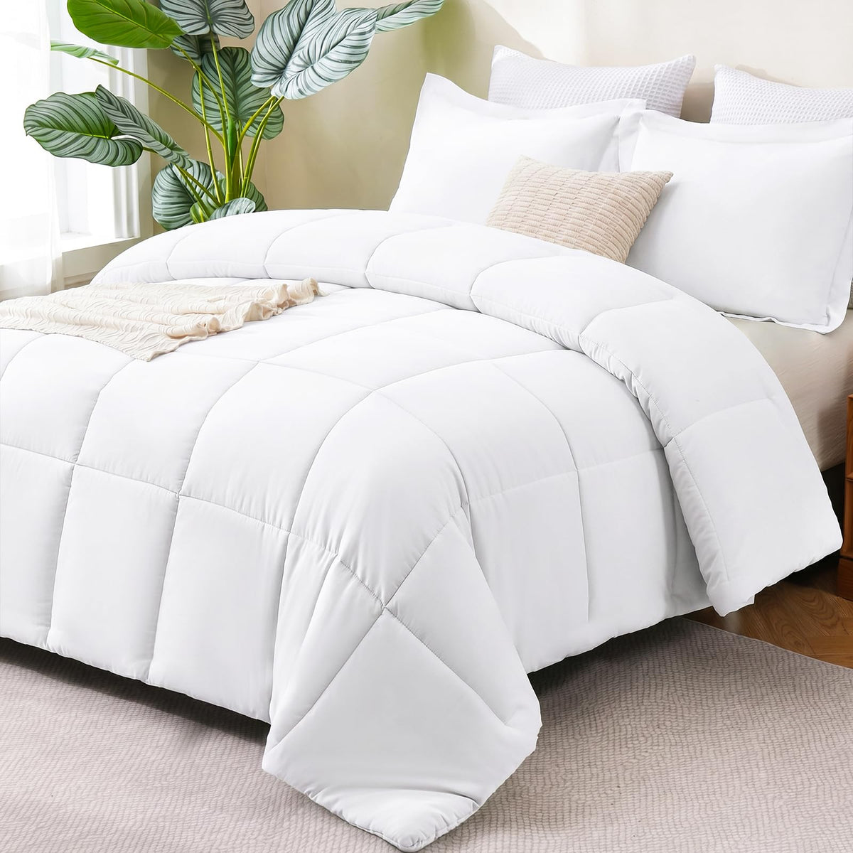 CozyLux Queen Comforter Set, 3-Piece Box-Stitched, Black