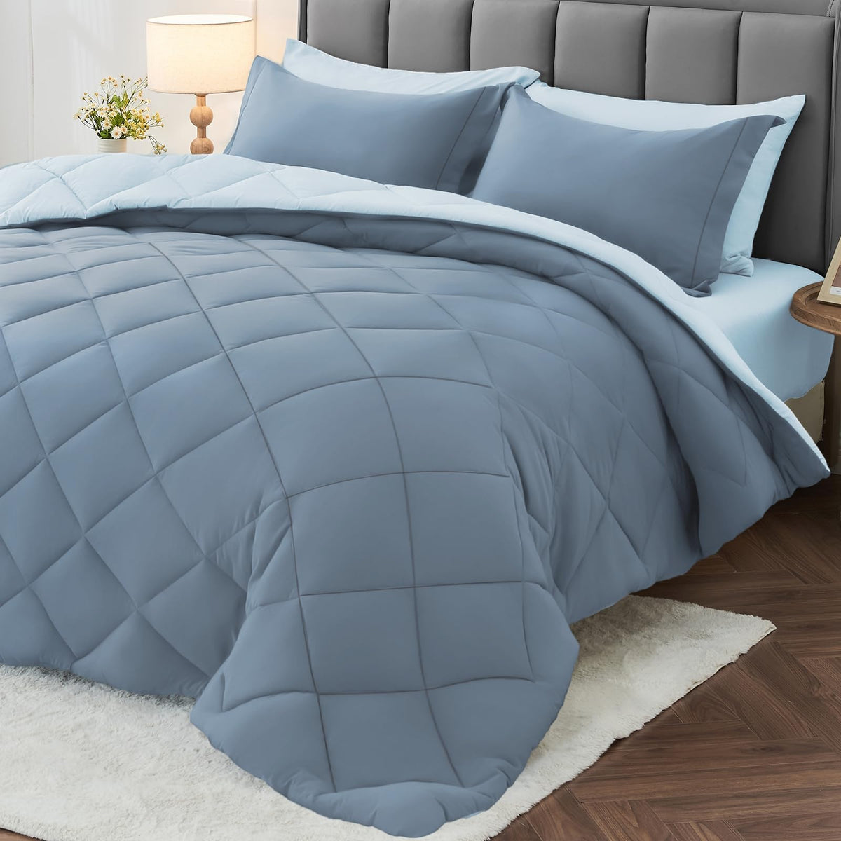 MUXHOMO 7 Pieces Queen Comforter Set, Reversible Bed in a Bag Queen Size, All Season Bedding Set with Comforter, Flat Sheet, Fitted Sheet, Pillowcases & Shams, Red & Black