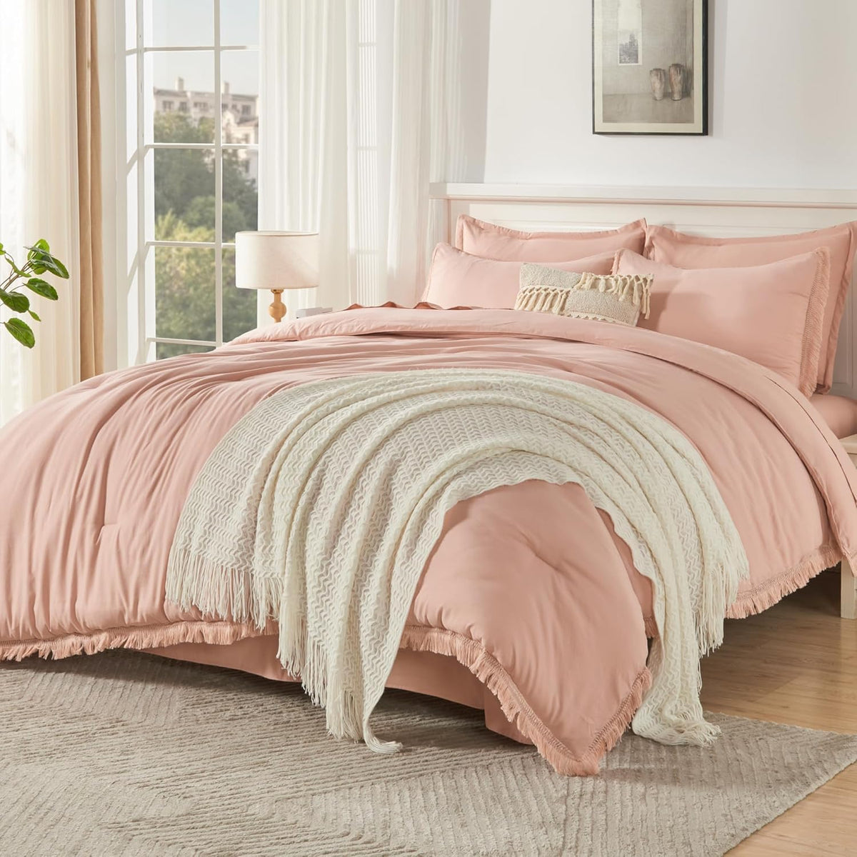 Andency King Comforter Set, 7 Pieces Beige Bedding