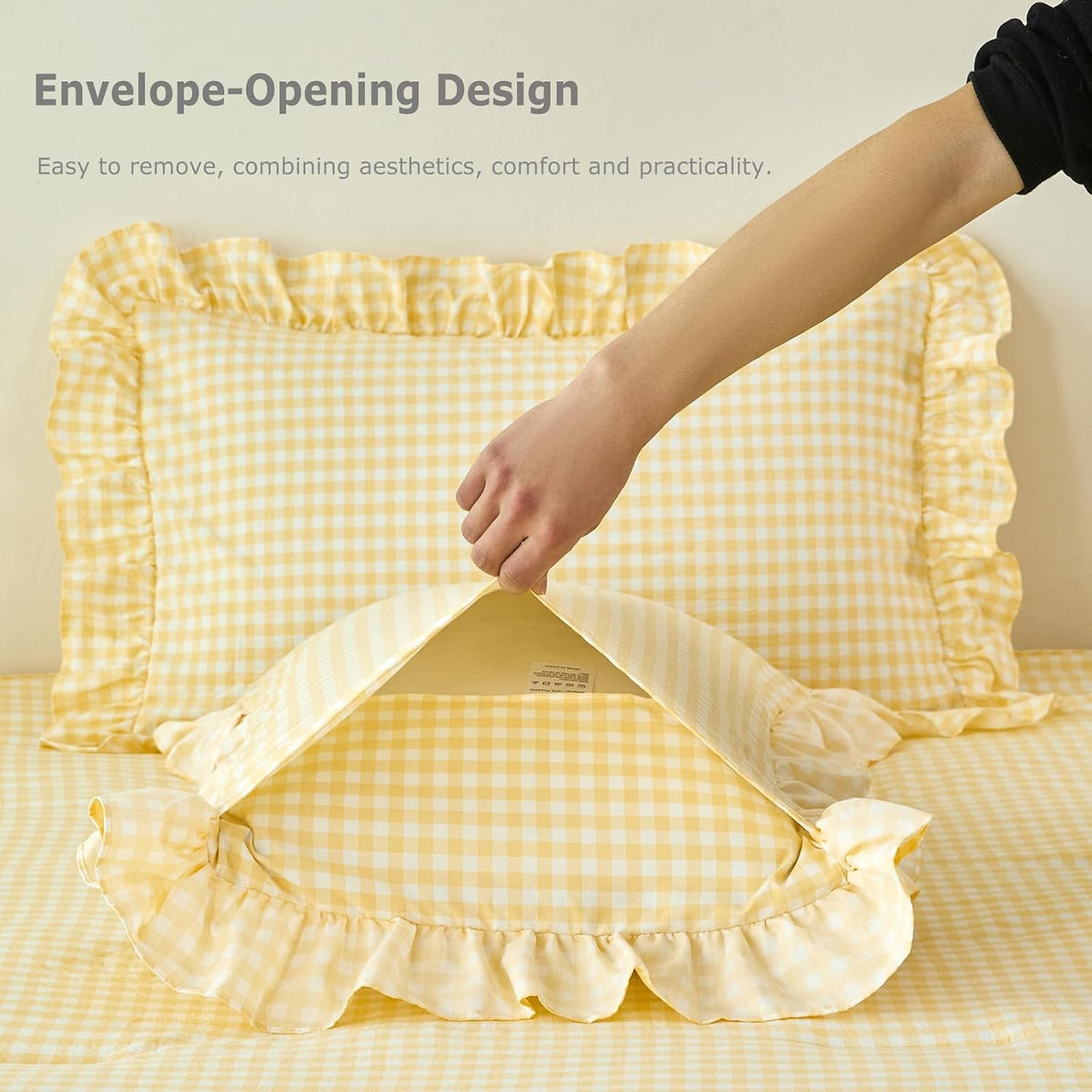 RYNGHIPY Yellow Gingham Comforter Set 5 Pcs Plaid Ruffle Full Bed in a Bag